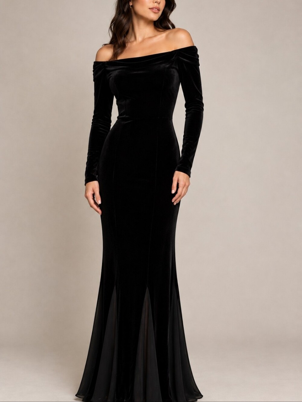 Vintage Cachet Black Velvet Off-the-Shoulder Maxi Dress 6 Gothic Witchy